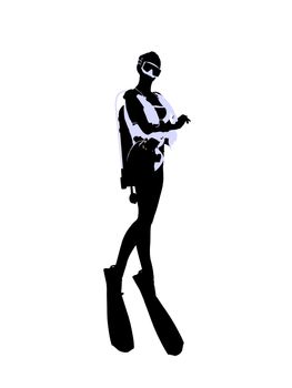 Female scuba diver art illustration silhouette on a white background