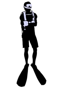 Male scuba diver art illustration silhouette on a white background