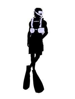 Male scuba diver art illustration silhouette on a white background