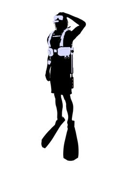 Male scuba diver art illustration silhouette on a white background