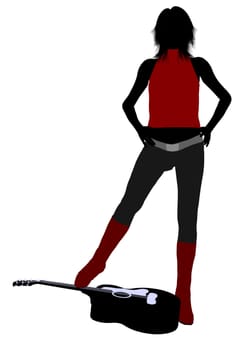 A female musician silhouette illustration on a white background