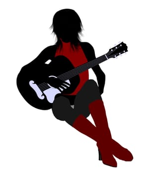 A female musician silhouette illustration on a white background