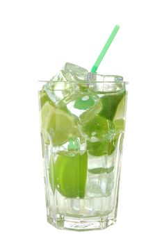 cool green Caipirinha cocktail drink with lime