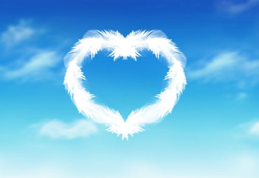 White heart which is made from bird feathers 
