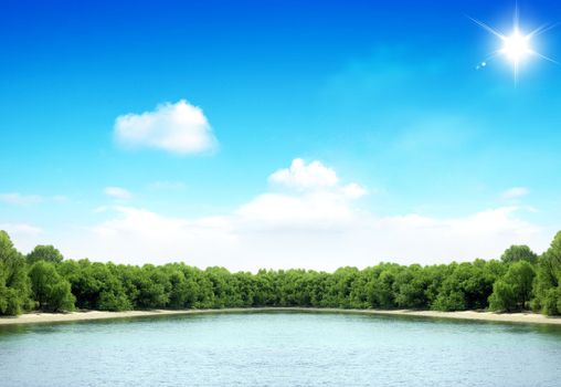Nice lake which is surrounded with green trees