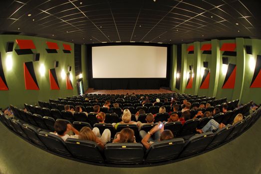 Cinema red seats in cinema hall 3