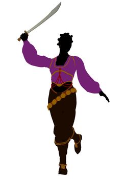 African american female pirate silhouette on a white background