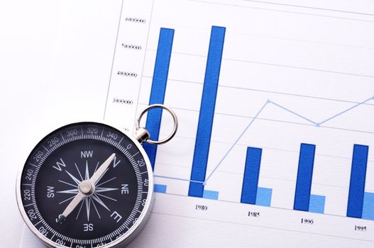 business concept with compass and diagram or chart