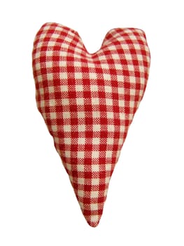 White and red textile heart isolated on white background