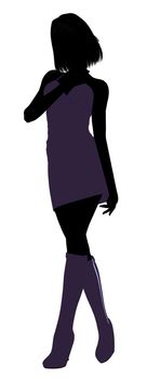 A girl silhouette fashionably dressed in a purple dress on a white background