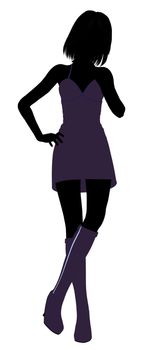 A girl silhouette fashionably dressed in a purple dress on a white background