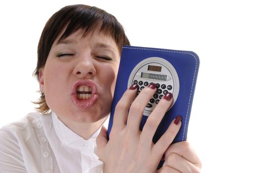 Woman holds calculator with million number on it