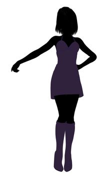 A girl silhouette fashionably dressed in a purple dress on a white background