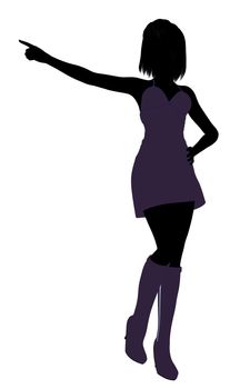 A girl silhouette fashionably dressed in a purple dress on a white background
