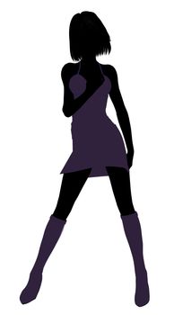 A girl silhouette fashionably dressed in a purple dress on a white background
