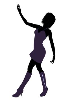 A girl silhouette fashionably dressed in a purple dress on a white background