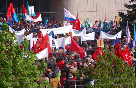 Demonstration with red flags. Russia. Rostov-on-Don. 1 may 2007