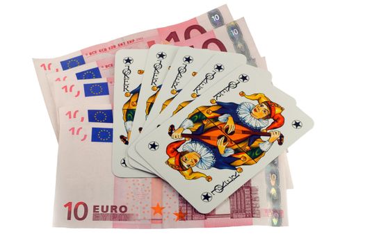 jokers card on euro ,isolated on white background