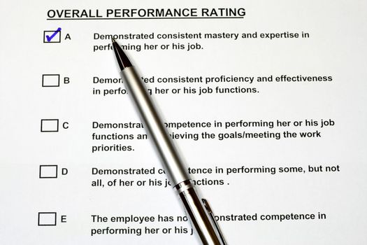 Overall Performance Rating Form with pen checked A