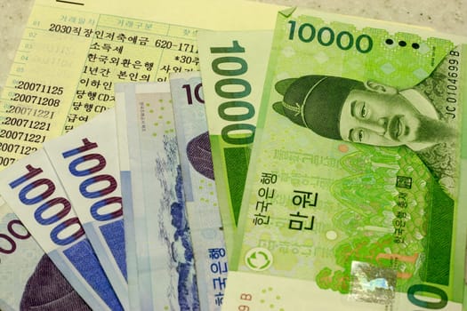 Korean Won denomination with bank book in korea