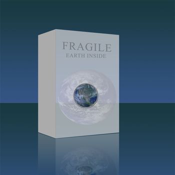 Fragile earth in a box with reflection and a see through window to see whats inside 
