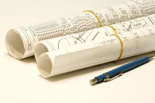 Roll of Plans and Design with mechanical pencil