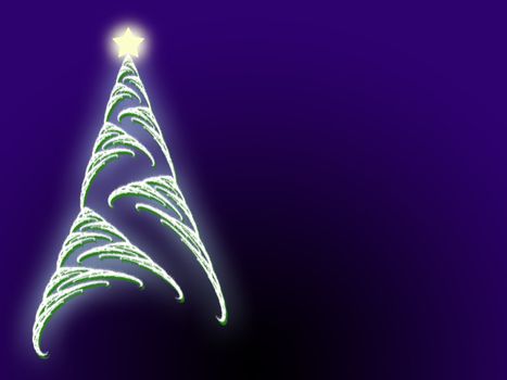 Soft focus frosted Christmas tree and glowing star with copyspace area