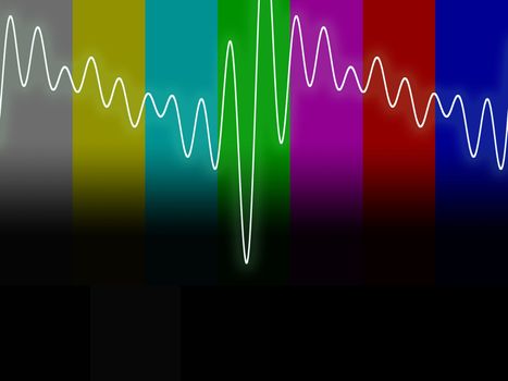 With copyspace. Television monitor colour bar test card overlaid with waveform