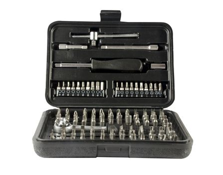 toolbox with different kinds of screwdrivers and other tool kits