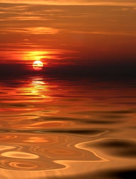 Sunset on sea with clouds