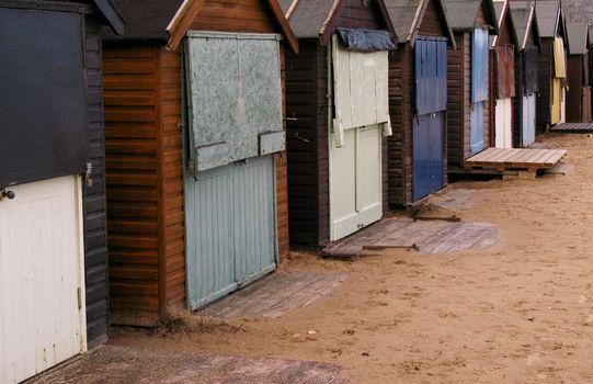 Deserted beach huts during the winter months.