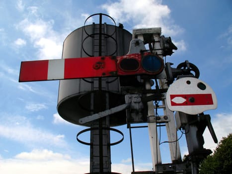 railway semaphore signal and water tank