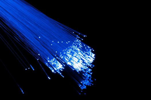 internet technology concept with fiber optics on black background