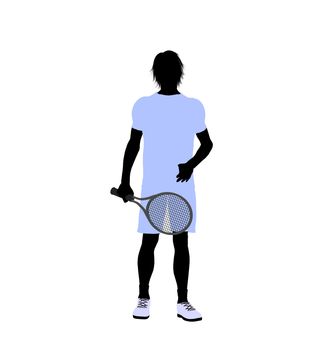 Male tennis player art illustration silhouette on a white background