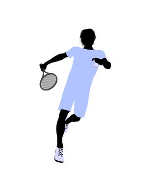 Male tennis player art illustration silhouette on a white background