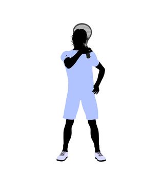 Male tennis player art illustration silhouette on a white background