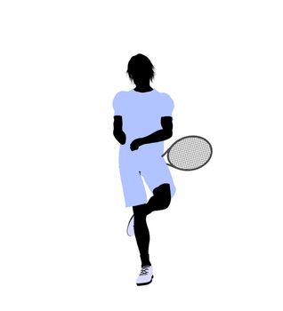 Male tennis player art illustration silhouette on a white background