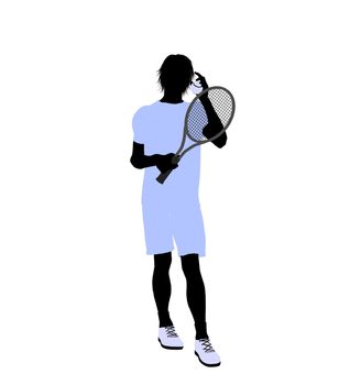 Male tennis player art illustration silhouette on a white background
