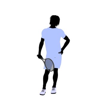 Male tennis player art illustration silhouette on a white background