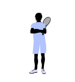 Male tennis player art illustration silhouette on a white background