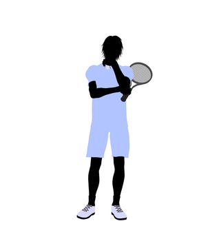 Male tennis player art illustration silhouette on a white background