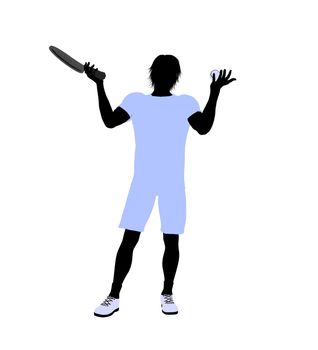 Male tennis player art illustration silhouette on a white background