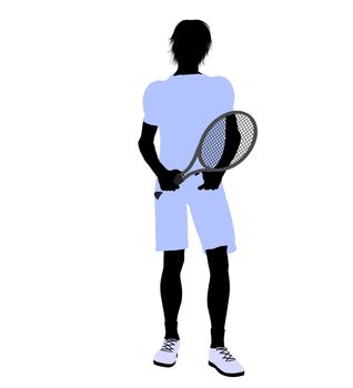 Male tennis player art illustration silhouette on a white background