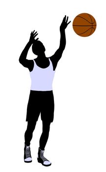 African American basketballl player silhouette on a white background