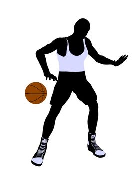 African American basketballl player silhouette on a white background