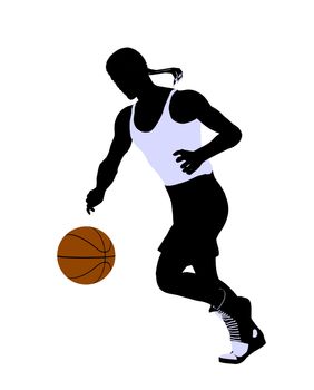 African American basketballl player silhouette on a white background