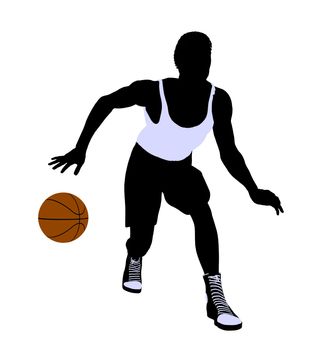 African American basketballl player silhouette on a white background