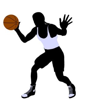 African American basketballl player silhouette on a white background