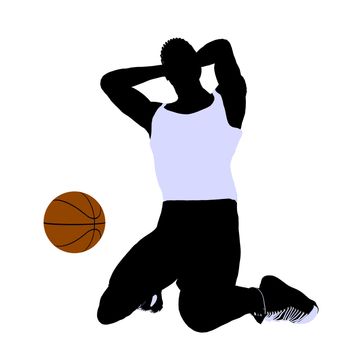African American basketballl player silhouette on a white background