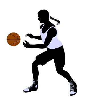 African American basketballl player silhouette on a white background